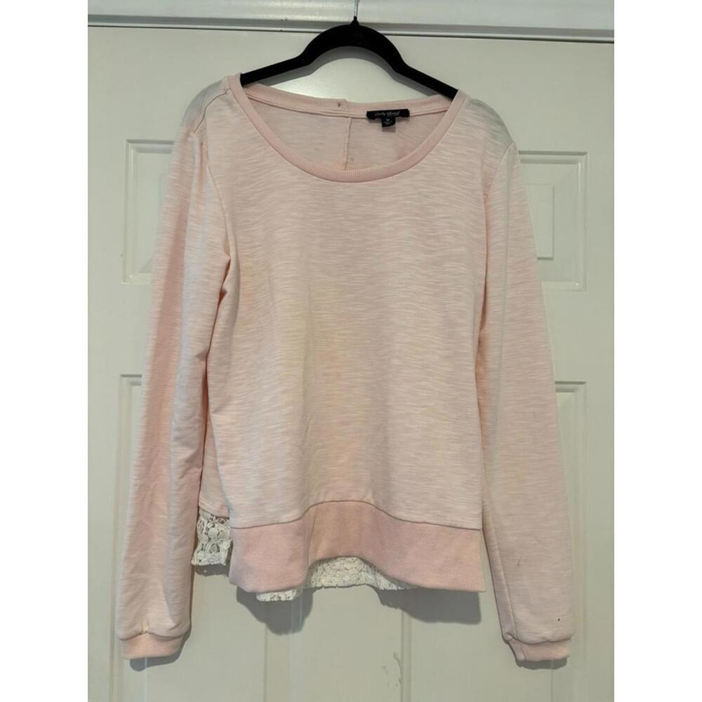Women‎ s sz M pink Lucky Brand sweater with lace #991